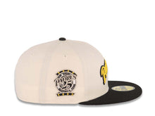 Load image into Gallery viewer, San Diego Padres New Era MLB 59FIFTY 5950 Fitted Cap Hat Chrome Crown Black Visor Yellow/Black Script Logo 25th Anniversary Side Patch Gray UV
