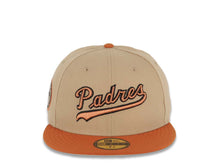Load image into Gallery viewer, San Diego Padres New Era MLB 59FIFTY 5950 Fitted Cap Hat Khaki Crown Dark Orange Visor Metallic Copper/Black Logo Centennial Side Patch Stone UV
