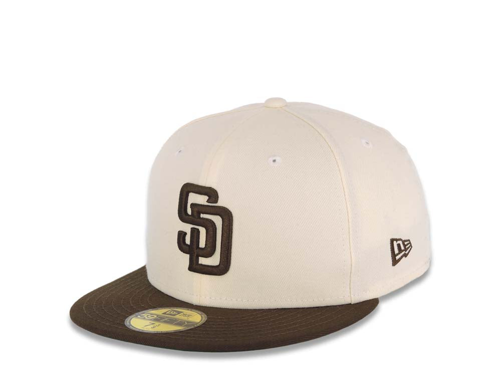 San Diego Padres New Era MLB 59FIFTY 5950 Fitted Cap Hat Wheat Crown/Visor Brown/White P Logo Established 1969 Side Patch Brown UV 7