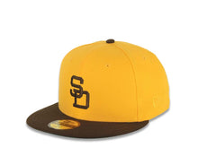 Load image into Gallery viewer, San Diego Padres New Era MLB 59FIFTY 5950 Fitted Cap Hat Yellow Crown Brown Visor Brown Logo 40th Anniversary Side Patch Green UV
