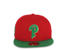 Load image into Gallery viewer, San Diego Padres New Era MLB 59FIFTY 5950 Fitted Cap Hat Red Crown Green Visor Green/Metallic Gold P Logo 25th Anniversary Side Patch Metallic Gold UV
