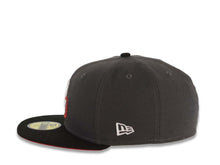 Load image into Gallery viewer, San Diego Padres New Era MLB 59FIFTY 5950 Fitted Cap Hat Dark Gray Crown Black Visor White/Metallic Red Cooperstown Logo 1984 World Series Side Patch
