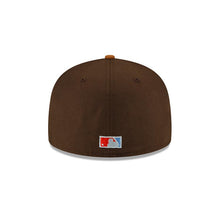 Load image into Gallery viewer, Texas Rangers New Era MLB 59FIFTY 5950 Fitted Cap Hat Brown Crown Brown Visor Sky Blue/Brown Logo 50th Anniversary Side Patch
