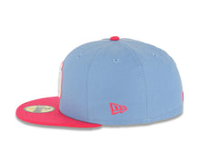 Load image into Gallery viewer, San Diego Padres New Era MLB 59FIFTY 5950 Fitted Cap Hat Sky Blue Crown Magenta Visor White/Magenta Logo Mexico Flag Side Patch Gray UV
