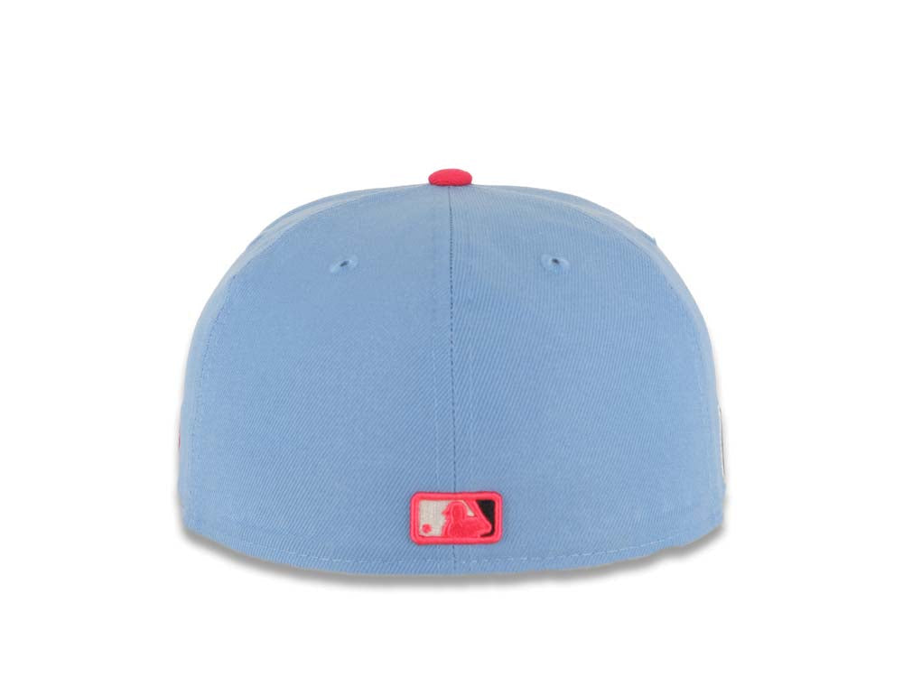 (City Connect Color) San Diego Padres New Era MLB 59FIFTY 5950 Fitted Cap  Hat Teal Crown/Visor Magenta/Yellow Swinging Friar Logo Stadium Side Patch