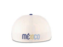 Load image into Gallery viewer, Mexico New Era WBC World Baseball Classic 59FIFTY 5950 Fitted Cap Hat Cream Crown Royal Blue Visor Metallic Gold Logo Mexico Flag Side Patch
