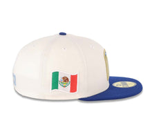 Load image into Gallery viewer, Mexico New Era WBC World Baseball Classic 59FIFTY 5950 Fitted Cap Hat Cream Crown Royal Blue Visor Metallic Gold Logo Mexico Flag Side Patch
