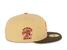 Load image into Gallery viewer, San Diego Padres New Era MLB 59FIFTY 5950 Fitted Cap Hat Vegas Gold Crown Brown Visor Orange/White Logo 25th Anniversary Side Patch Green UV
