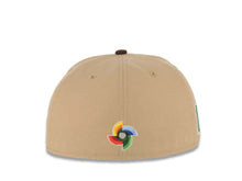 Load image into Gallery viewer, Mexico New Era WBC World Baseball Classic 59FIFTY 5950 Fitted Cap Hat Khaki Crown Dark Brown Visor White/Brown/Yellow Logo Mexico Flag Side Patch
