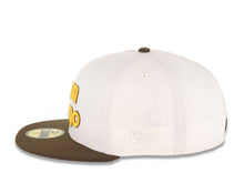 Load image into Gallery viewer, San Diego Padres New Era MLB 59FIFTY 5950 Fitted Cap Hat White Crown Brown Visor Yellow/Brown Slam Diego Script Logo Petco Park Side Patch Green UV
