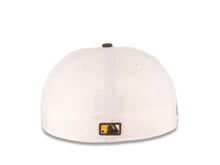 Load image into Gallery viewer, San Diego Padres New Era MLB 59FIFTY 5950 Fitted Cap Hat White Crown Brown Visor Yellow/Brown Slam Diego Script Logo Petco Park Side Patch Green UV
