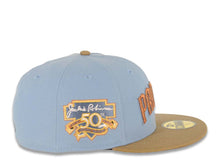 Load image into Gallery viewer, San Diego Padres New Era MLB 59FIFTY 5950 Fitted Cap Hat Sky Blue Crown Khaki Visor Metallic Brown Logo Jackie Robinson 50th Anniversary Side Patch
