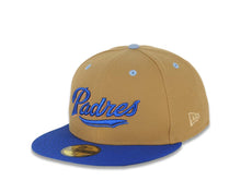 Load image into Gallery viewer, San Diego Padres New Era MLB 59FIFTY 5950 Fitted Cap Hat Tan Crown Royal Blue Visor Padres Script/Text Logo 2007 All-Star Game Side Patch
