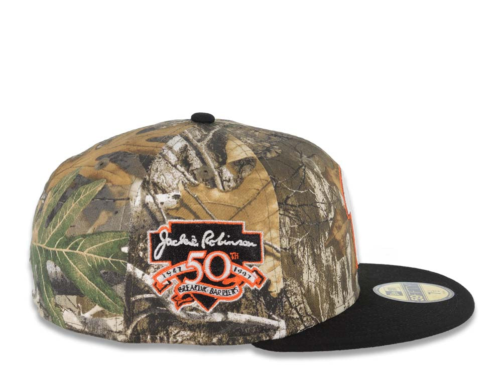 San Diego Padres New Era MLB 59FIFTY 5950 Fitted Cap Hat Real Tree Edge  Camo Crown Black Visor White P Logo Jackie Robinson 50th Anniversary  SidePatch