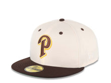 Load image into Gallery viewer, San Diego Padres New Era MLB 59FIFTY 5950 Fitted Cap Hat Cream Crown Brown Visor Brown/Yellow P Logo MLB Batterman Batty Side Patch Green UV
