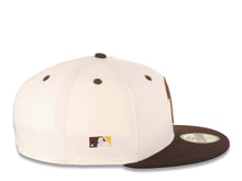 Load image into Gallery viewer, San Diego Padres New Era MLB 59FIFTY 5950 Fitted Cap Hat Cream Crown Brown Visor Brown/Yellow P Logo MLB Batterman Batty Side Patch Green UV
