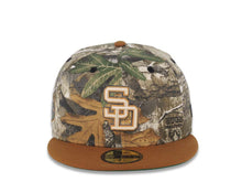 Load image into Gallery viewer, San Diego Padres New Era MLB 59FIFTY 5950 Fitted Cap Hat Real Tree Edge Crown Brown Visor White/Light Khaki Logo 50th Anniversary Side Patch Green UV
