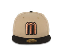 Load image into Gallery viewer, Mexico New Era WBC World Baseball Classic 59FIFTY 5950 Fitted Cap Hat Khaki Crown Black Visor Metallic Brown Logo Mexico Flag Side Patch
