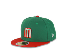 Load image into Gallery viewer, (Youth) Mexico New Era WBC World Baseball Classic 59FIFTY 5950 Fitted Kid Cap Hat Green Crown Red Visor Green/White/Red Logo Mexico Flag Side Patch
