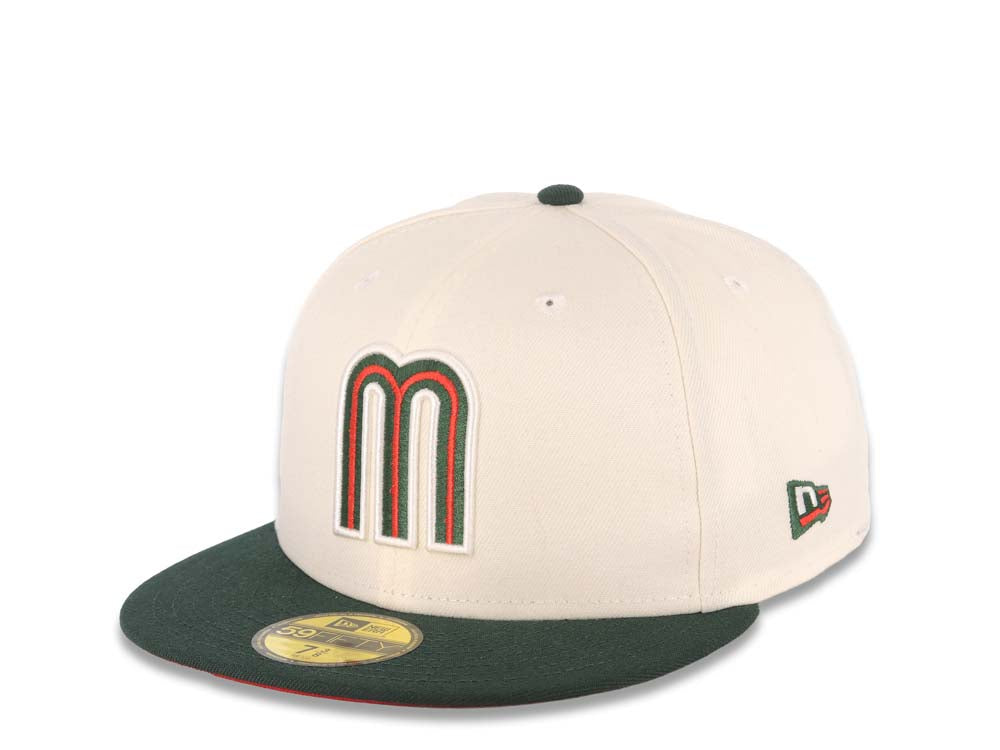 Mexico New Era World Baseball Classic Wbc 59FIFTY 5950 Fitted Cap Hat Cream Crown Cardinal Visor Green/White/Cardinal Logo Green UV 7