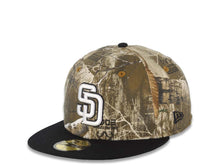 Load image into Gallery viewer, San Diego Padres New Era MLB 59FIFTY 5950 Fitted Cap Hat Real Tree Edge Crown Black Visor White/Black Logo 1998 World Series Side Patch Gray UV
