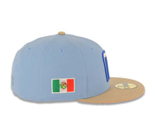Load image into Gallery viewer, Mexico New Era WBC World Baseball Classic 59FIFTY 5950 Fitted Cap Hat Sky Blue Crown Khaki Visor White/Metallic Blue Logo Mexico Flag Side Patch Pink UV
