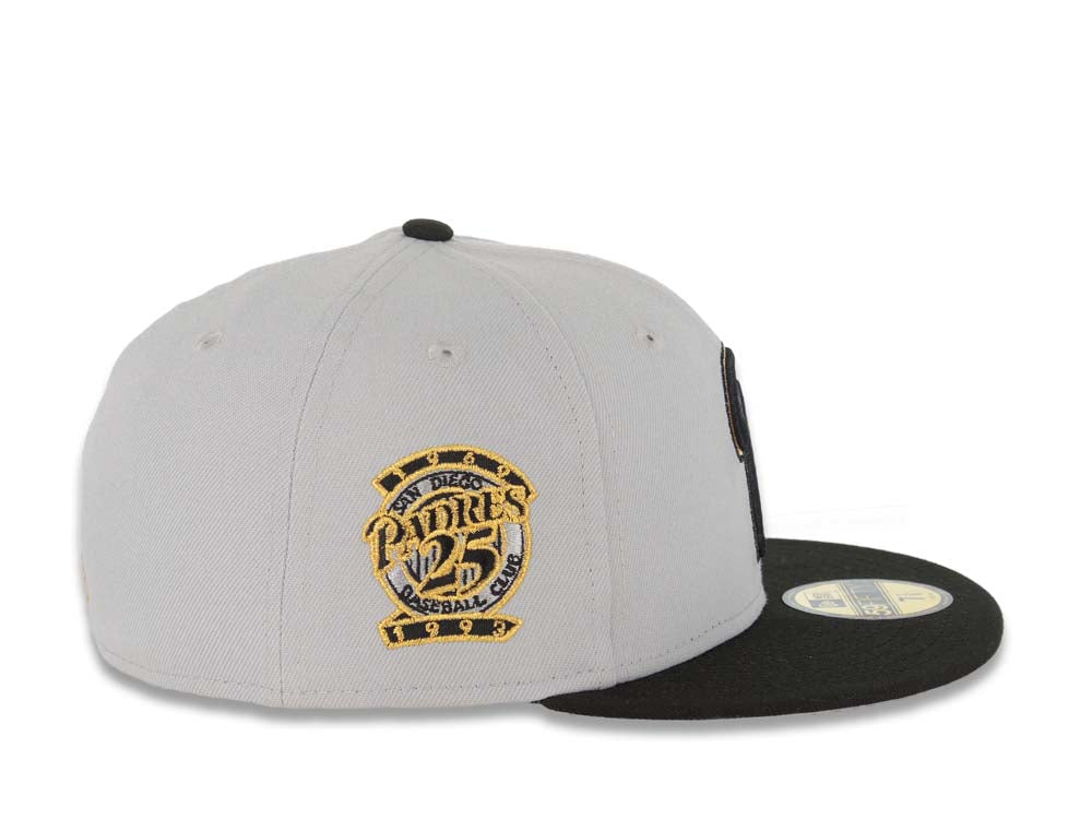 San Diego Padres New Era MLB 59FIFTY 5950 Fitted Cap Hat Real Tree Edge Camo Crown Black Visor White/Black Logo 40th Anniversary Side Patch Gray UV 7