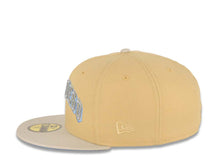 Load image into Gallery viewer, San Diego Padres New Era MLB 59FIFTY 5950 Fitted Cap Hat Vegas Gold Crown Stone Visor Metallic Blue/Gold Script Logo 50th Anniversary Side Patch
