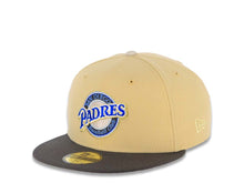 Load image into Gallery viewer, San Diego Padres New Era MLB 59FIFTY 5950 Fitted Cap Hat Vegas Gold Crown Gray Visor Metallic Blue/Gold Baseball Club Logo Elsinore Storm SidePatch
