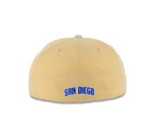 Load image into Gallery viewer, San Diego Padres New Era MLB 59FIFTY 5950 Fitted Cap Hat Vegas Gold Crown Gray Visor Metallic Blue/Gold Baseball Club Logo Elsinore Storm SidePatch
