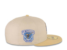 Load image into Gallery viewer, San Diego Padres New Era MLB 59FIFTY 5950 Fitted Cap Hat Stone Crown Vegas Gold Visor Metallic Blue/Aluminum Batting Friar Logo Go Padres Side Patch
