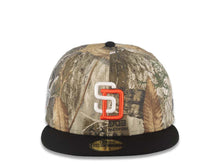 Load image into Gallery viewer, San Diego Padres New Era MLB 59FIFTY 5950 Fitted Cap Hat Real Tree Edge Camo Crown Black Visor White/Orange Logo 1998 World Series Side Patch Gray
