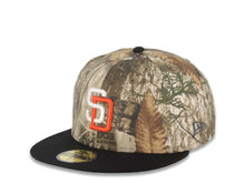 Load image into Gallery viewer, San Diego Padres New Era MLB 59FIFTY 5950 Fitted Cap Hat Real Tree Edge Camo Crown Black Visor White/Orange Logo 1998 World Series Side Patch Gray
