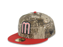 Load image into Gallery viewer, Mexico New Era WBC World Baseball Classic 59FIFTY 5950 Fitted Cap Hat Real Tree Edge Camo Crown Red Visor Glow White/Red Logo Mexico Flag Side Patch
