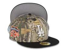 Load image into Gallery viewer, Los Angeles Dodgers New Era MLB 59FIFTY 5950 Fitted Cap Hat Real Tree Edge Crown Black Visor White Logo Jackie Robinson 50th Anniversary Side Patch
