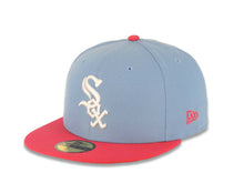 Load image into Gallery viewer, Chicago White Sox New Era MLB 59FIFTY 5950 Fitted Cap Hat Sky Blue Crown Pink Visor White Logo Mexico Flag Side Patch Gray UV
