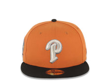 Load image into Gallery viewer, San Diego Padres New Era MLB 59FIFTY 5950 Fitted Cap Hat Dark Orange Crown Black Visor Metallic Silver/White P Logo 25th Anniversary Side Patch
