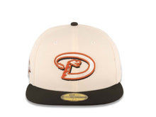 Load image into Gallery viewer, Arizona Diamondbacks New Era MLB 59FIFTY 5950 Fitted Cap Hat Cream Crown Black Visor Metallic Silver/Orange Snake Logo 2001 World Series Side Patch
