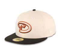 Load image into Gallery viewer, Arizona Diamondbacks New Era MLB 59FIFTY 5950 Fitted Cap Hat Cream Crown Black Visor Metallic Silver/Orange Snake Logo 2001 World Series Side Patch
