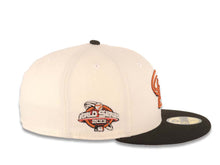 Load image into Gallery viewer, Arizona Diamondbacks New Era MLB 59FIFTY 5950 Fitted Cap Hat Cream Crown Black Visor Metallic Silver/Orange Snake Logo 2001 World Series Side Patch
