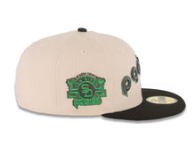 Load image into Gallery viewer, San Diego Padres New Era MLB 59FIFTY 5950 Fitted Cap Hat Stone Crown Black Visor Metallic Black/Metallic Green Script Logo Stadium Side Patch Green UV
