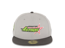 Load image into Gallery viewer, Houston Astros New Era MLB 59FIFTY 5950 Fitted Cap Hat Gray Crown Dark Gray Visor Lime Green/Red Logo 60th Anniversary Side Patch Gray UV
