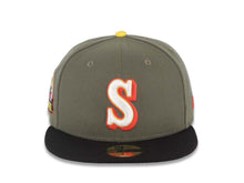 Load image into Gallery viewer, Seattle Mariners New Era MLB 59FIFTY 5950 Fitted Cap Hat Olive Green Crown Black Visor Glow White/Red/Yellow Logo 30th Anniversary Side Patch Gray UV
