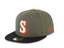 Load image into Gallery viewer, Seattle Mariners New Era MLB 59FIFTY 5950 Fitted Cap Hat Olive Green Crown Black Visor Glow White/Red/Yellow Logo 30th Anniversary Side Patch Gray UV
