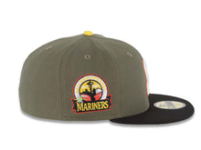 Load image into Gallery viewer, Seattle Mariners New Era MLB 59FIFTY 5950 Fitted Cap Hat Olive Green Crown Black Visor Glow White/Red/Yellow Logo 30th Anniversary Side Patch Gray UV
