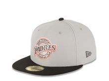 Load image into Gallery viewer, San Diego Padres New Era MLB 59FIFTY 5950 Fitted Cap Hat Gray Crown Black Visor Metallic Black/Lava Red Logo 1992 All-Star Game Side Patch Lava Red UV
