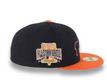 Load image into Gallery viewer, San Diego Padres New Era MLB 59FIFTY 5950 Fitted Cap Hat Navy Crown Orange Visor Navy/Metallic Gold Script Logo 1996 All-Star Game Side Patch Gray UV
