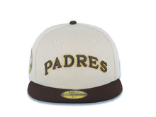 Load image into Gallery viewer, San Diego Padres New Era MLB 59FIFTY 5950 Fitted Cap Hat Stone Crown Dark Brown Visor Dark Brown/Metallic Gold Logo 1971 All-Star Game Side Patch
