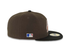 Load image into Gallery viewer, San Diego Padres New Era MLB 59FIFTY 5950 Fitted Cap Hat Brown Crown Black Visor Dark Orange/Brown Baseball Club Logo Batterman Batty Side Patch Green UV
