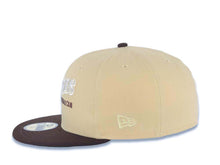 Load image into Gallery viewer, San Diego Padres New Era MLB 59FIFTY 5950 Fitted Cap Hat Vegas Gold Crown Dark Brown Visor White/Metallic Gold Script Logo 25th Anniversary Side Patch
